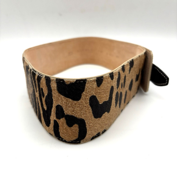 Vtg Barbara Bui Paris K6927 Leather Calf Hair Jaguar Print Wide Waist Belt 32\